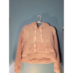 End Of Story Womens Pink Fuzzy Crop Top Hoodie W/ Ears Size M